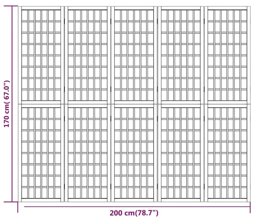 Biombo dobrável com 5 painéis estilo japonês 200x170 cm