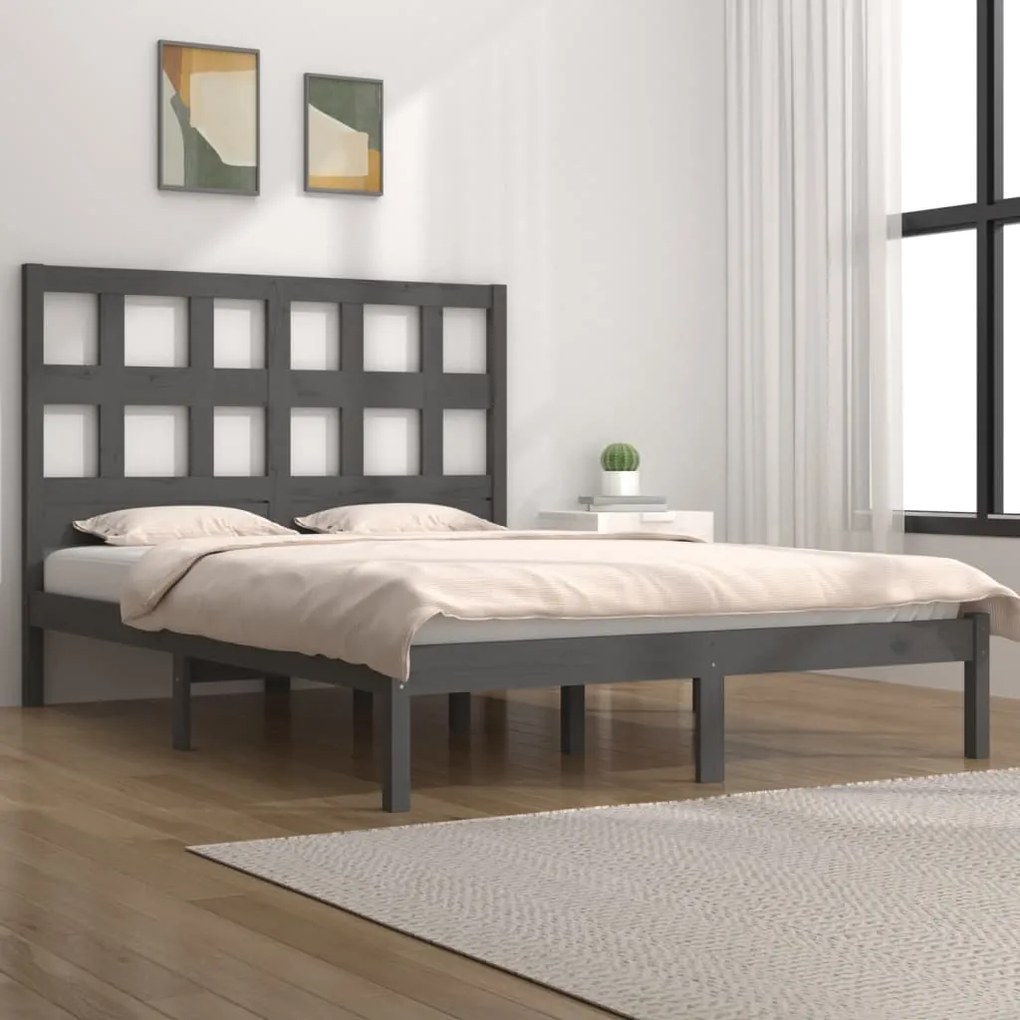 Estrutura de cama 140x200 cm madeira de pinho maciça cinzento