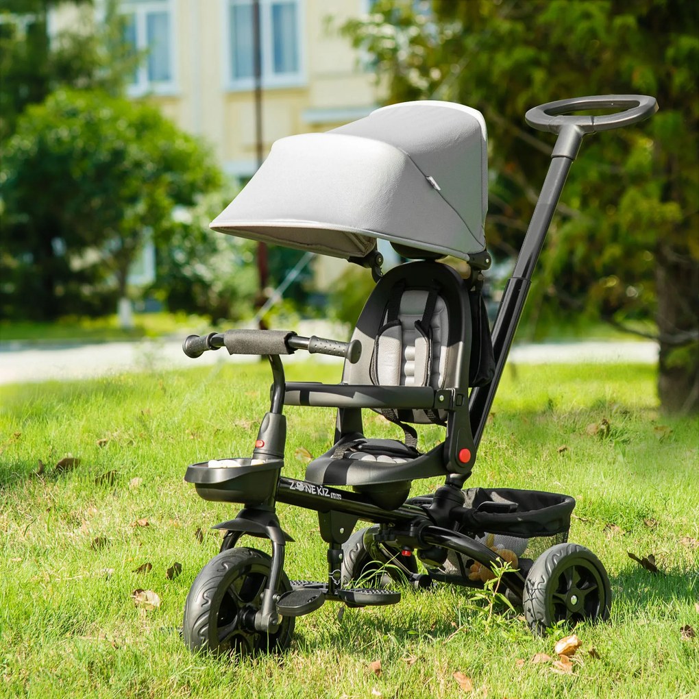 Triciclo Infantil 4 em 1 Bicicleta para Crianças 1-5 Anos com Assento Giratório Capô Ajustável Guidão de Empurre e Apoio para os Pés Dobrável 111,5x52