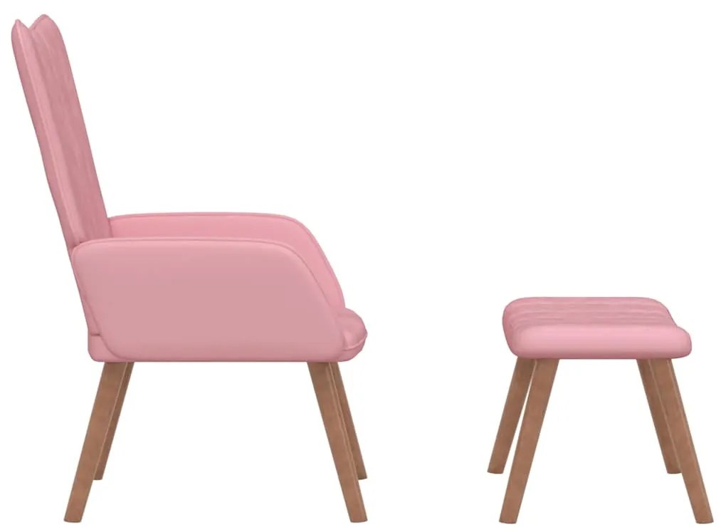 Cadeira de descanso com banco veludo rosa