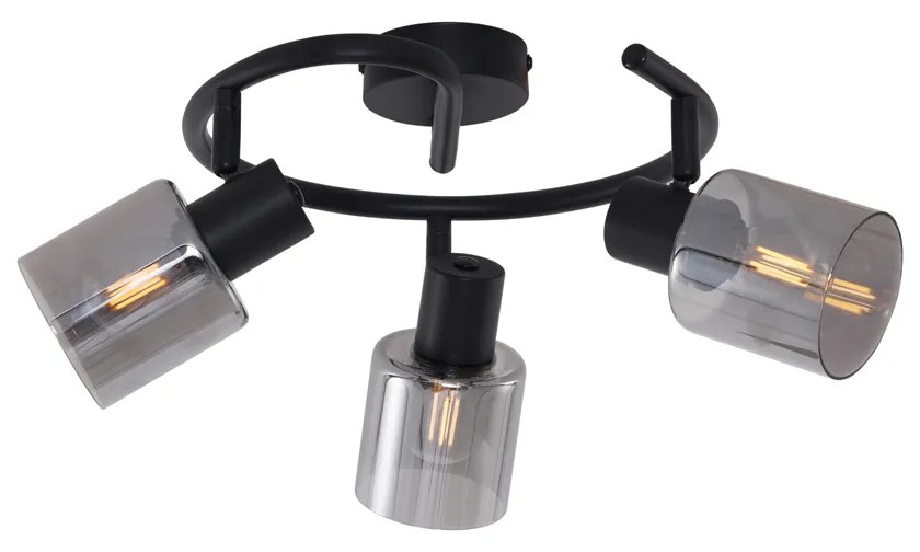 Candeeiro de Teto Moderno Preto com Vidro Fumê em Espiral 3 Luzes - Cilin