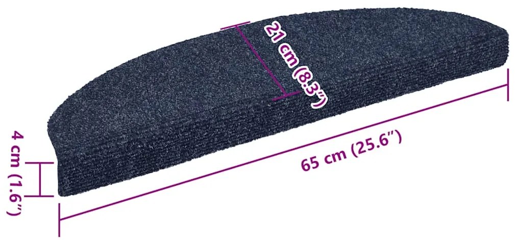 Tapetes de escada autoadesivos 5 pcs 65x21x4 cm agulhado azul