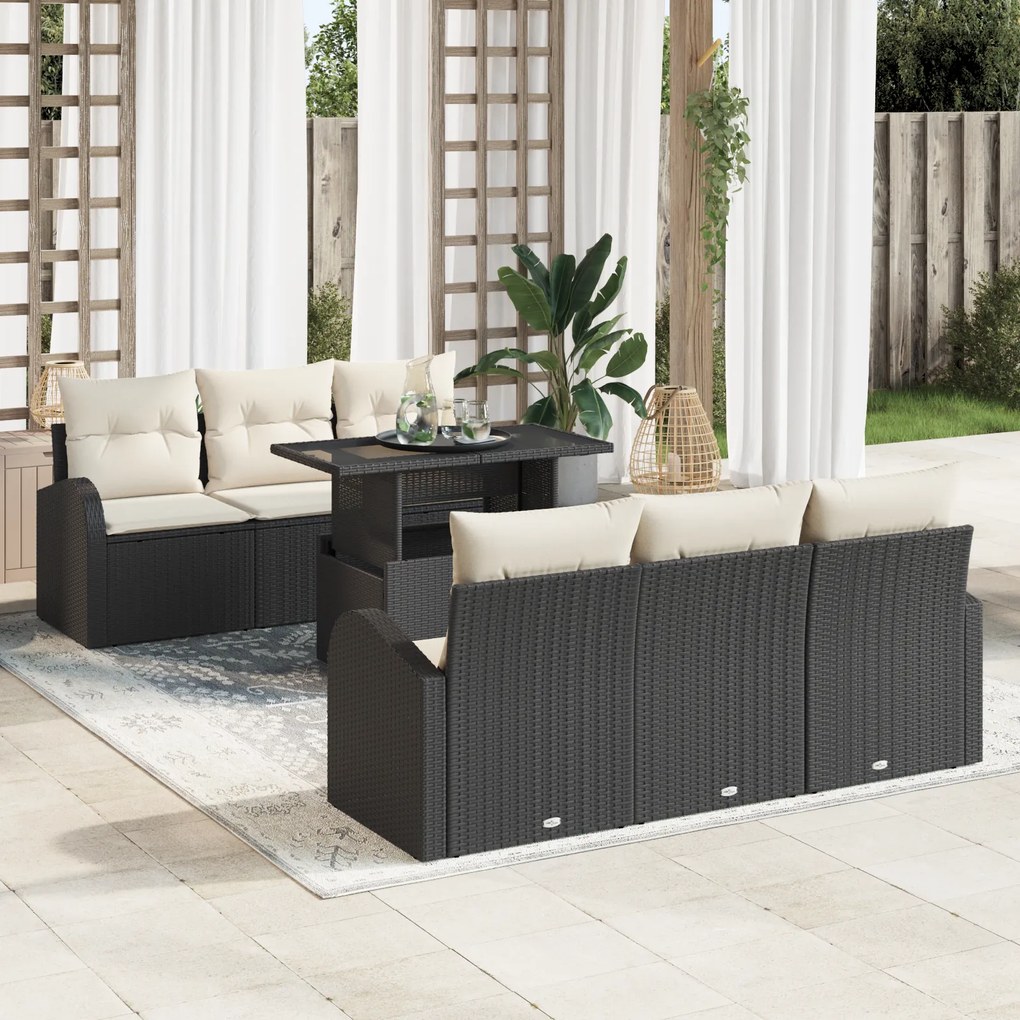 Conjunto de Sofás de Jardim vidaXL 7 Peças com Almofadas de Rattan Pol