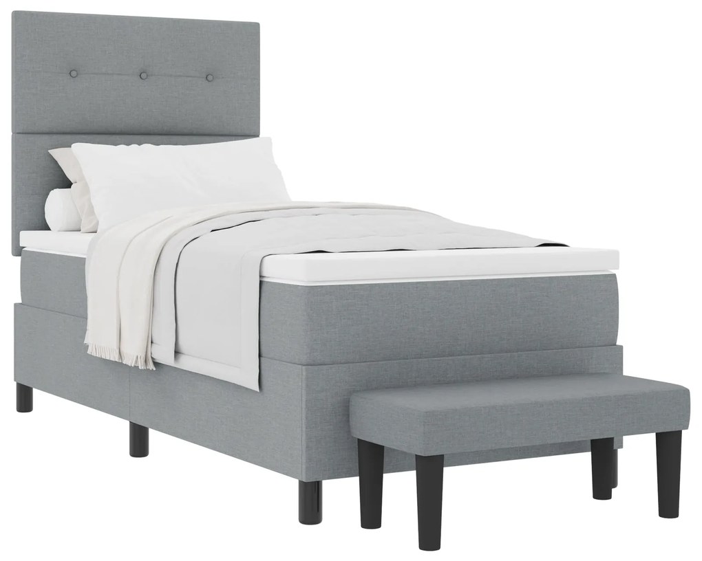 Cama Box Spring com Colchão e Banco Cinza Claro 100x200 cm Tecido