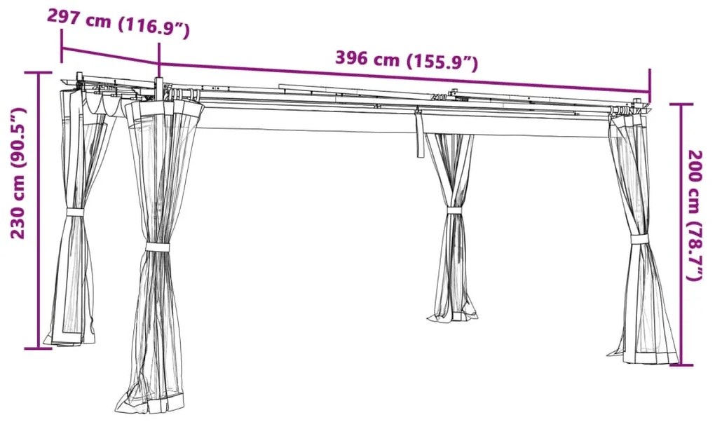 Gazebo com paredes de malha 4x3 m aço creme