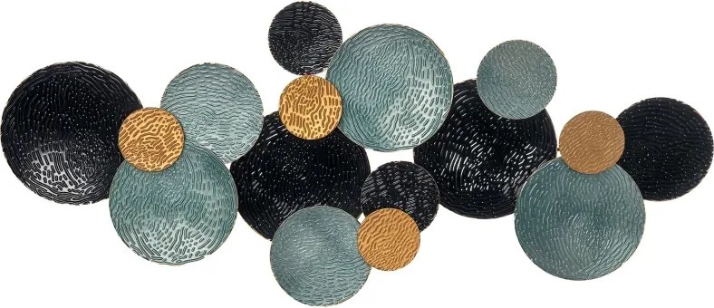 Arte Metálica de Parede 3D 21x53 cm Adornos Modernos Redondos para Pendurar Decoração para Sala Quarto Multicolor