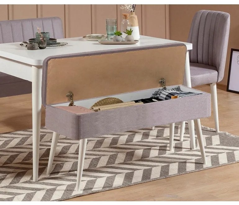 Conjunto de Mesa de Jantar Extensível e Cadeiras Vina – Branco e Cinze