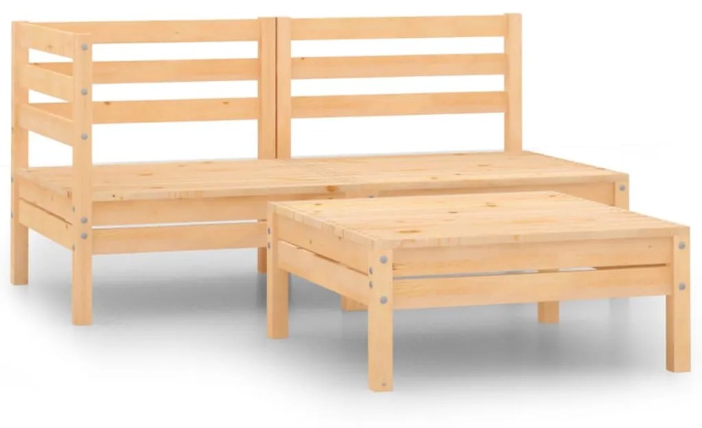 806597 vidaXL 3 pcs conjunto lounge de jardim madeira de pinho maciça