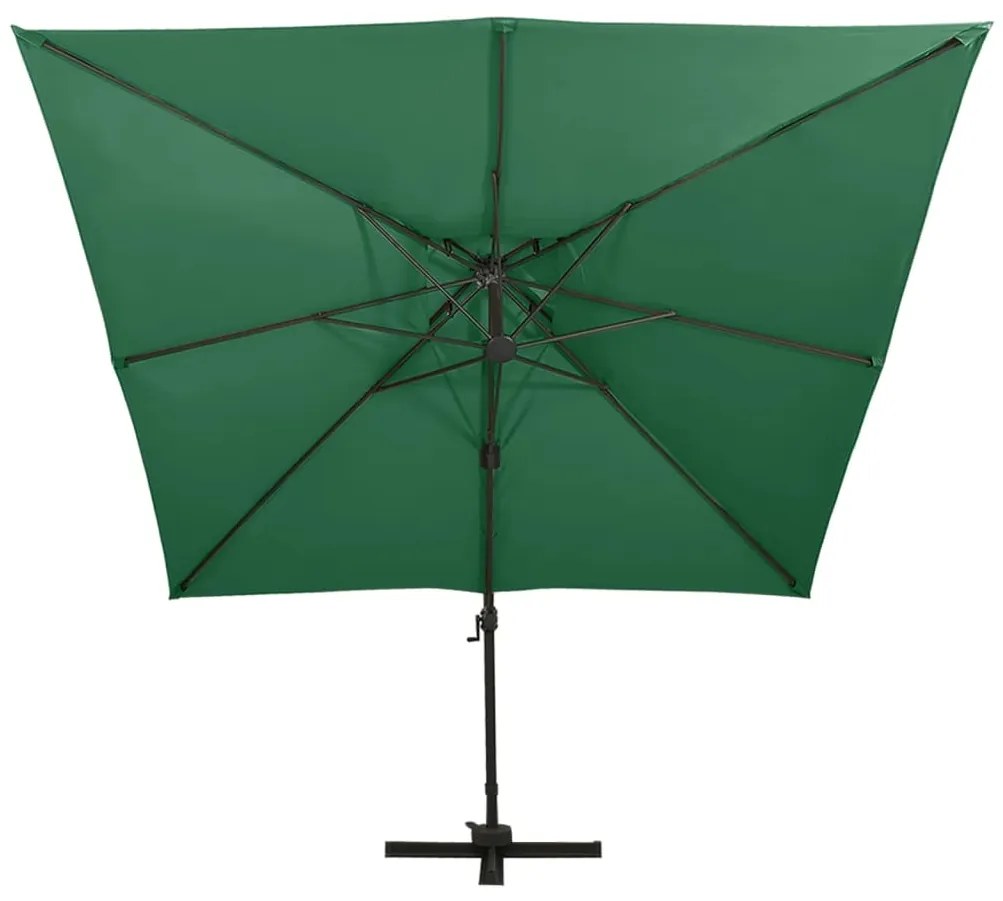 Guarda-sol de jardim cantilever c/ toldo duplo 300x300 cm verde