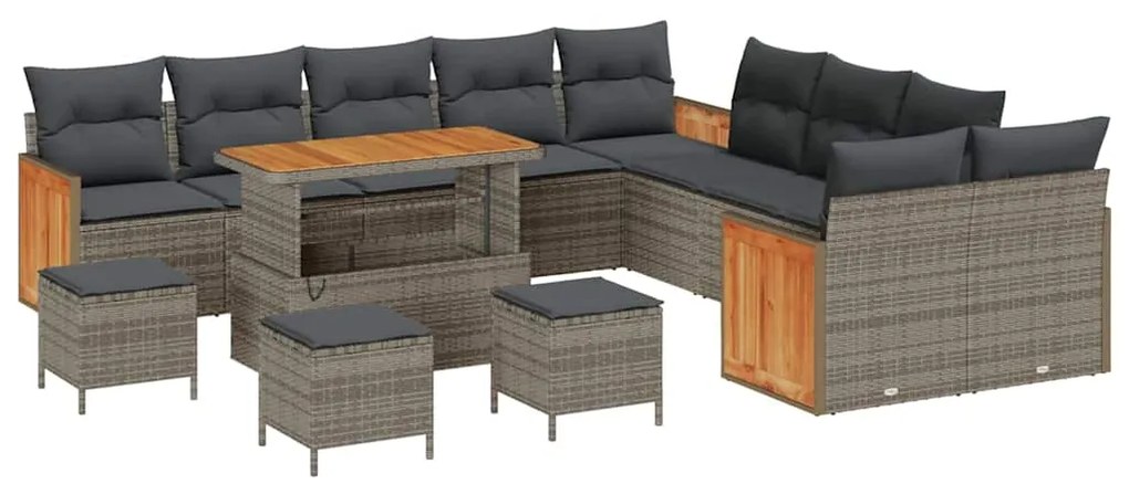 Conjunto de Sofás de Jardim vidaXL de 14 Peças com Almofadas Cinza Rat