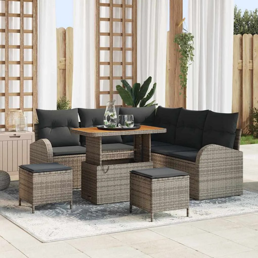 Conjunto de Sofás de Jardim vidaXL de 8 Peças com Almofadas Cinza Poliéster e Acácia