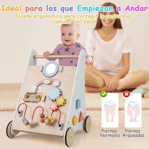 Andador Madeira 7 em 1, andador educativo para andar e empurrar, centro de atividades para crianças a partir de 1 ano, natural