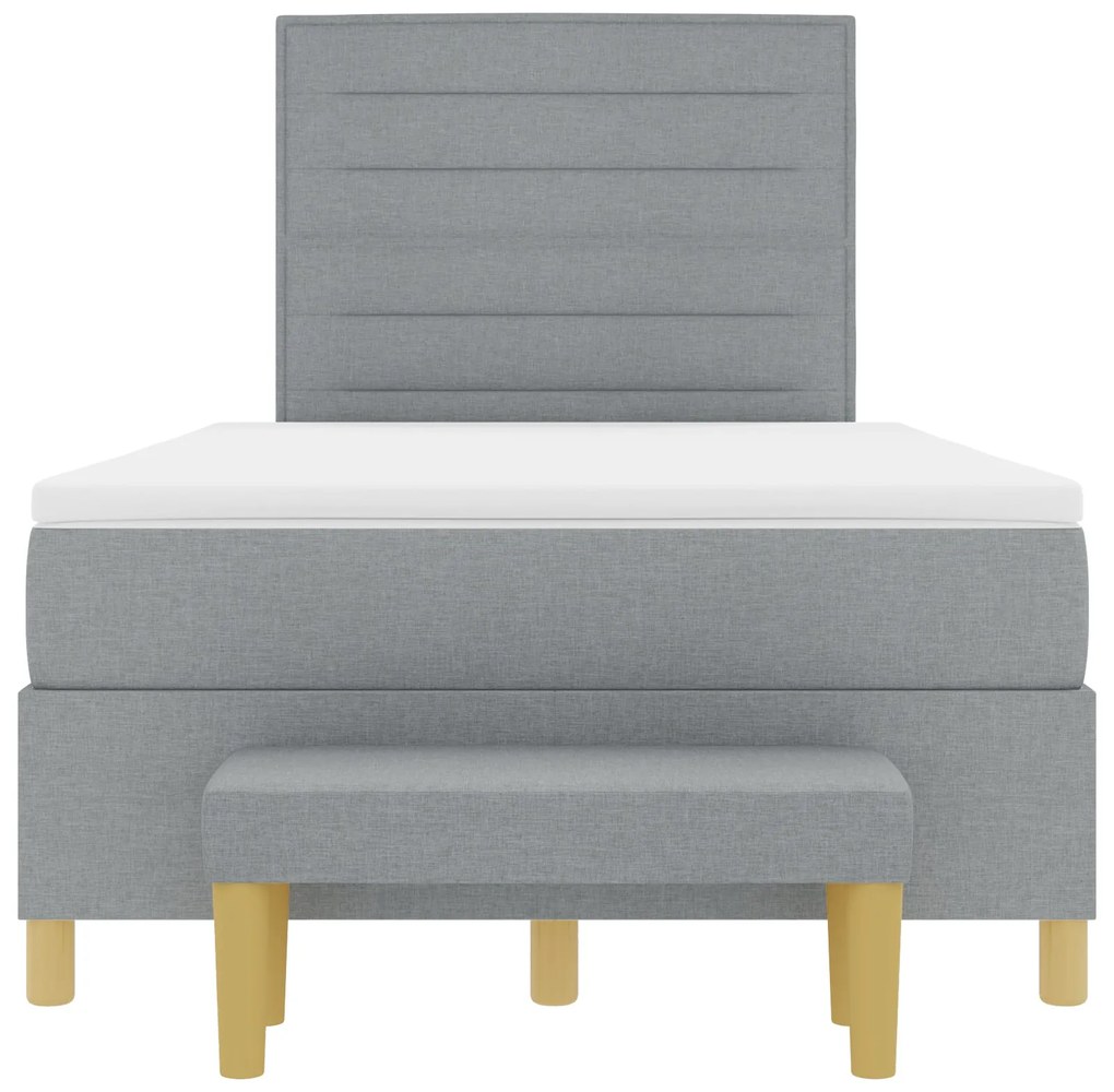 Cama Box Spring com Colchão e Banco Cinzento-claro 120x190 cm Tecido