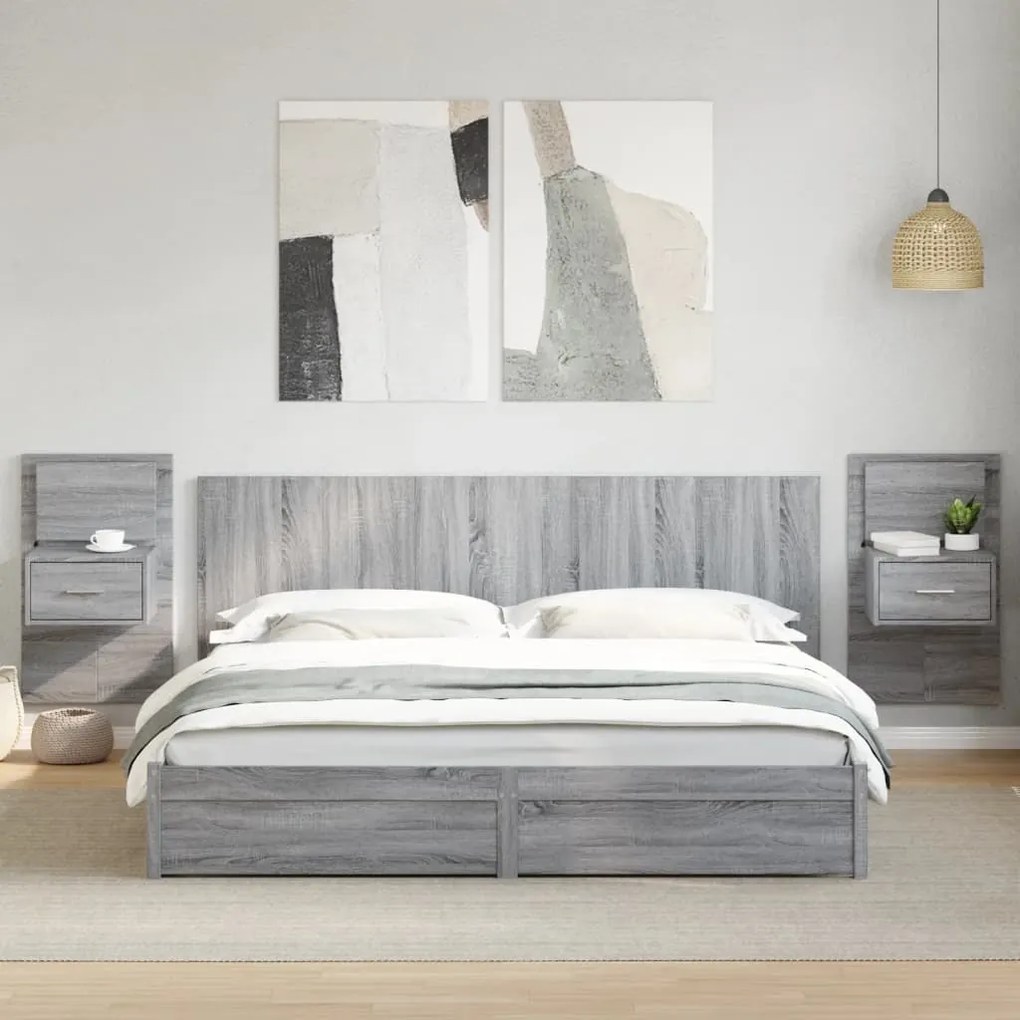vidaXL Cabeceira cama c/ armários 200cm deriv. de madeira cinza sonoma