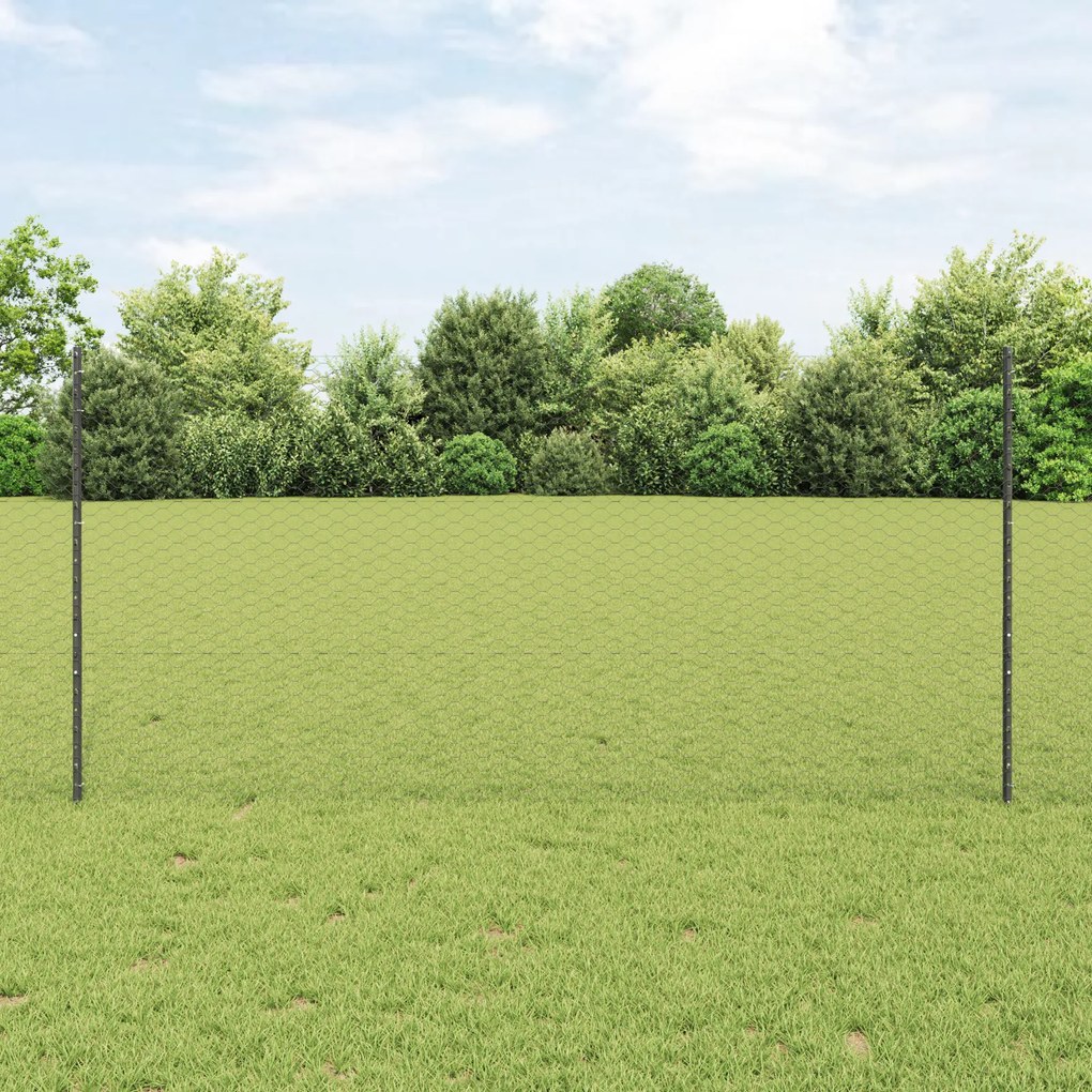 Postes de Cerca vidaXL 22 pcs Canal U Cinza 120 cm Aço, Cerca Hexagona