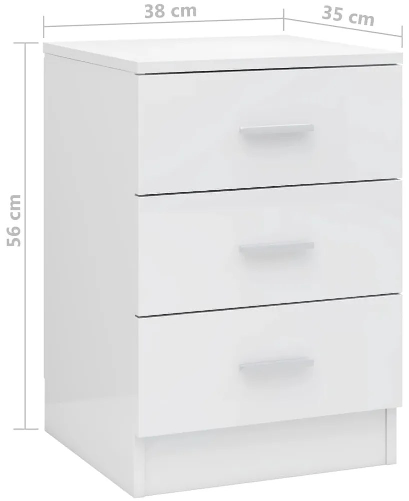 Mesa de cabeceira 38x35x56 cm contraplacado branco brilhante