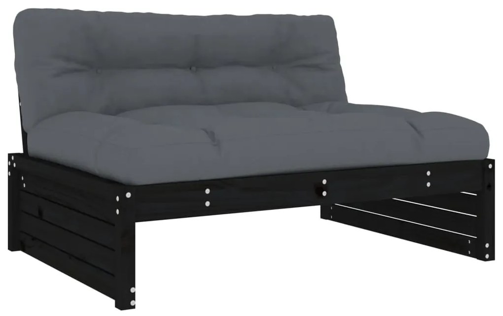 2pcs conjunto lounge jardim c/ almofadões madeira maciça preto