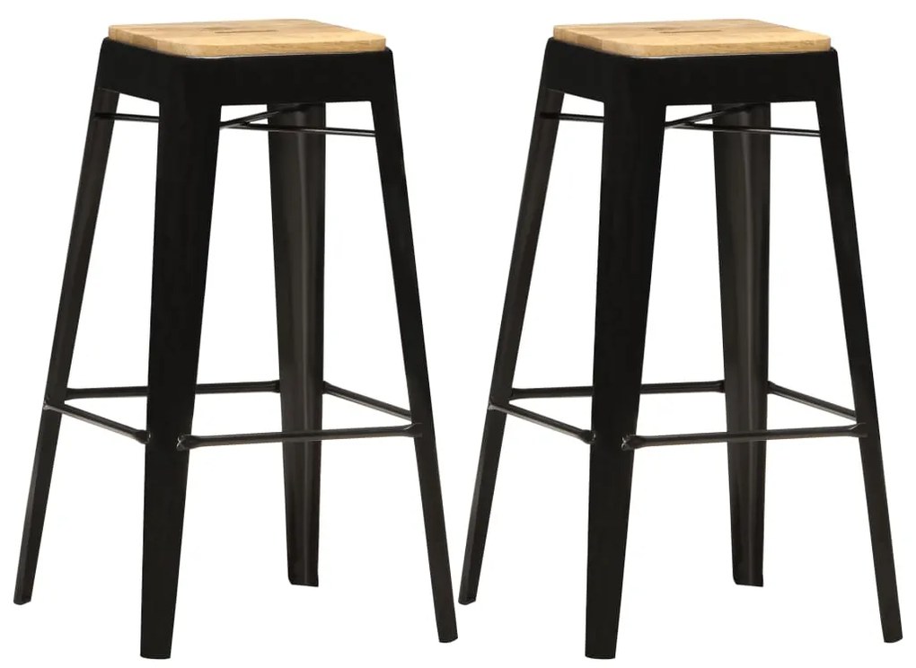 vidaXL Bancos de bar 2 pcs madeira de mangueira maciça preto