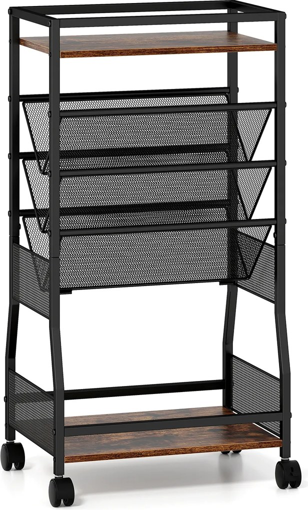 Carrinho de Arrumação Multinível, 42 x 30 x 81 cm, Rodas com Travão, Preto
