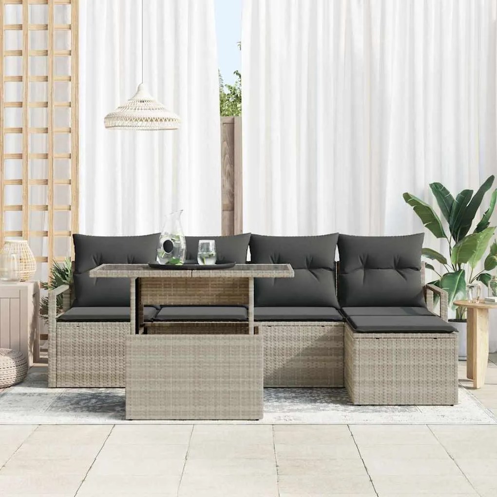 Conjunto de Sofá de Jardim vidaXL com Almofadas Cinza Claro Polyrattan
