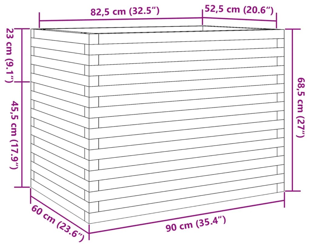 Vaso/floreira de jardim 90x60x68,5 cm madeira de pinho maciça