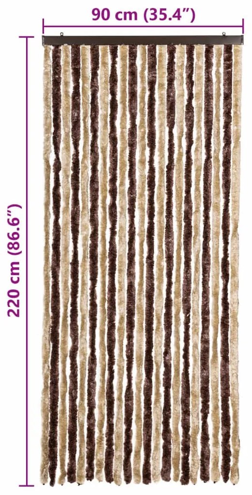 Cortina anti-insetos 90x220 cm chenille bege e castanho claro