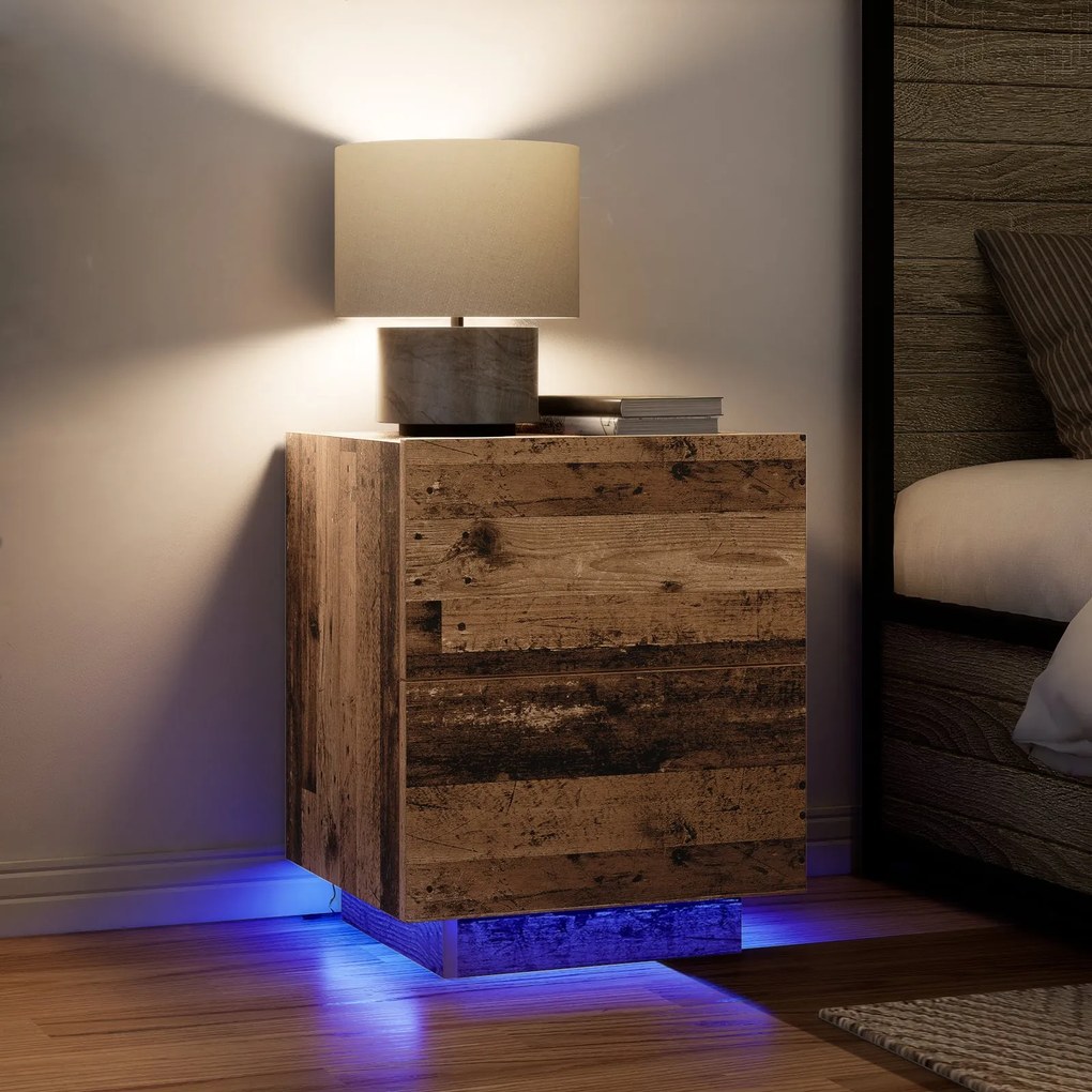 Cômodas vidaXL com Luzes LED 2 pcs Madeira Antiga 45x40x55 cm