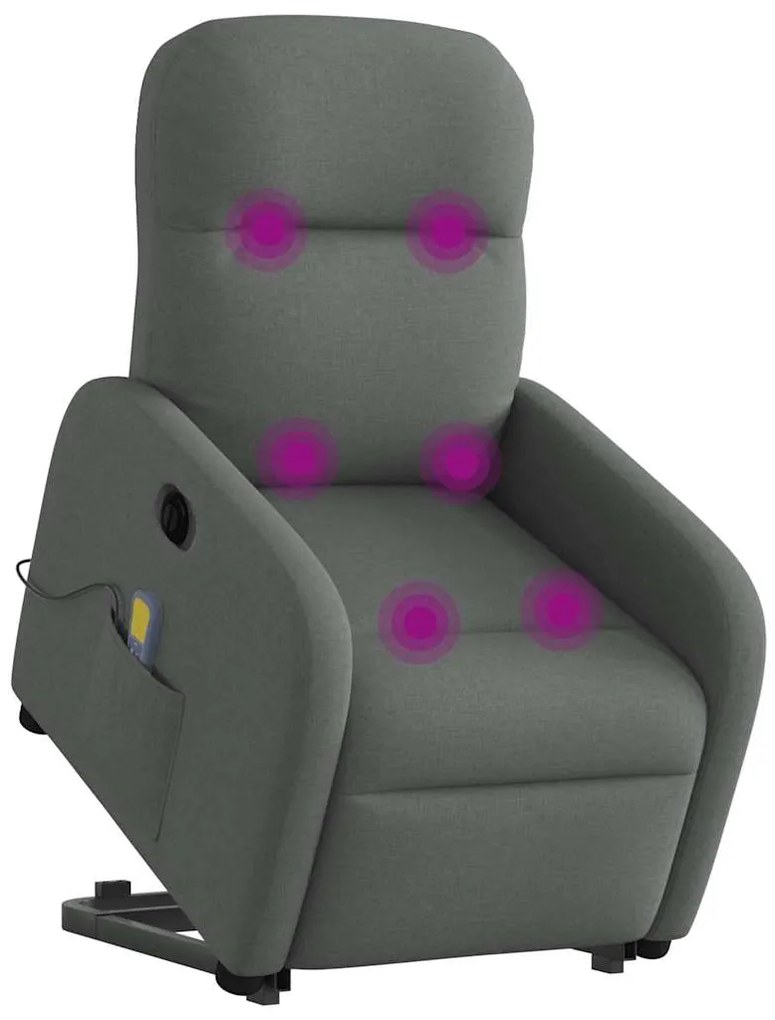 Poltrona elétrica elevatória massagens tecido cinzento-escuro