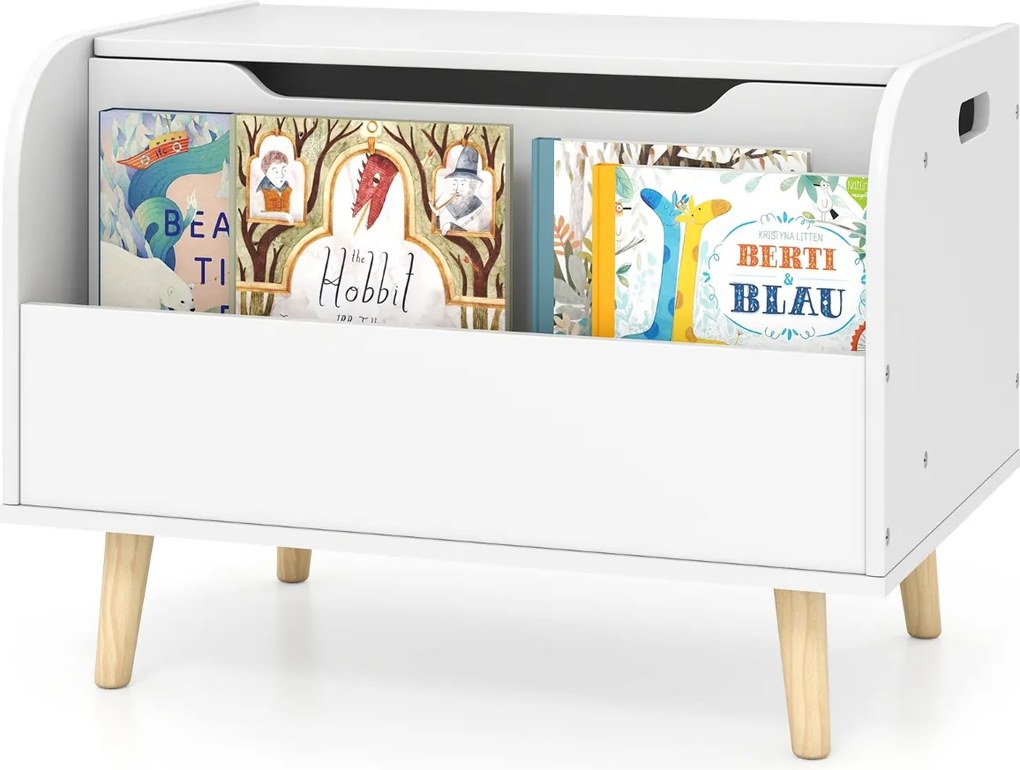 Estante organizadora de brinquedos em madeira 60 x 40 x 43 cm com tampa rebatível e dobradiça de segurança branca