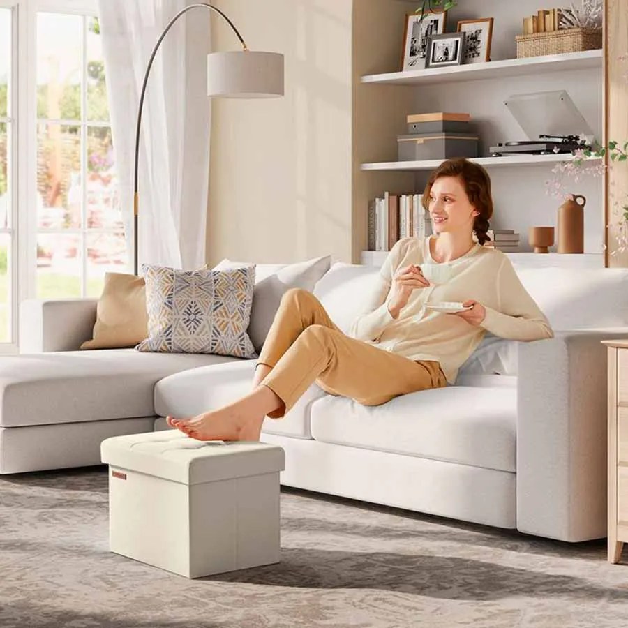 Banco rebatível com espaço de arrumação 31 x 41 cm branco creme