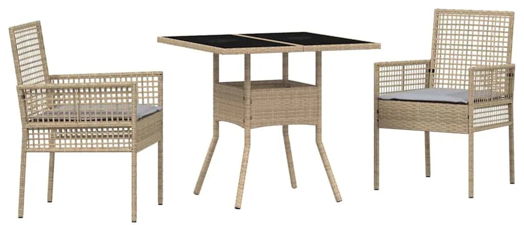 Conjunto de Jantar de 3 Peças Bege Polirattan