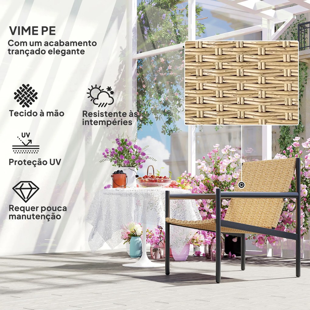 Cadeira de Jardim em Vime com Apoios de Braços Encosto Inclinado e Estrutura de Aço 61x74x81 cm Madeira