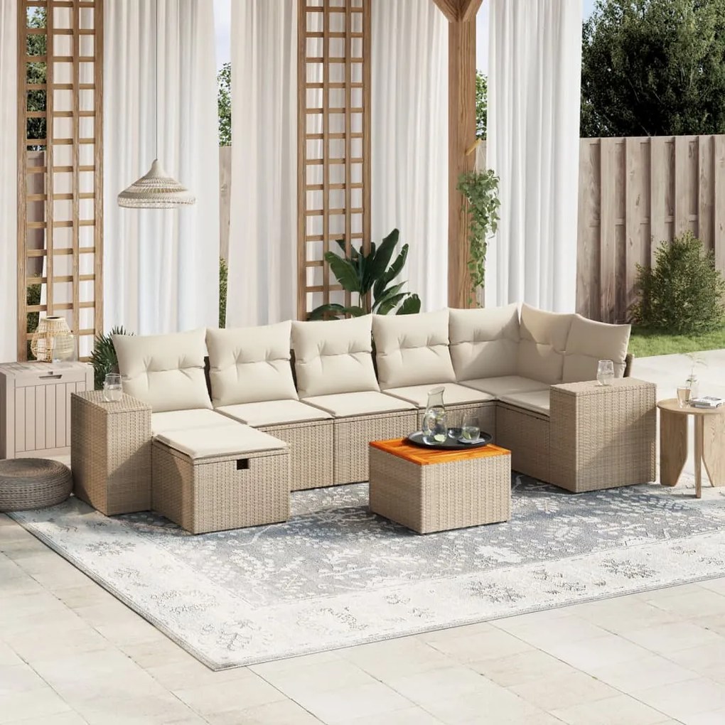 vidaXL 8 pcs conjunto de sofás p/ jardim com almofadões vime PE bege