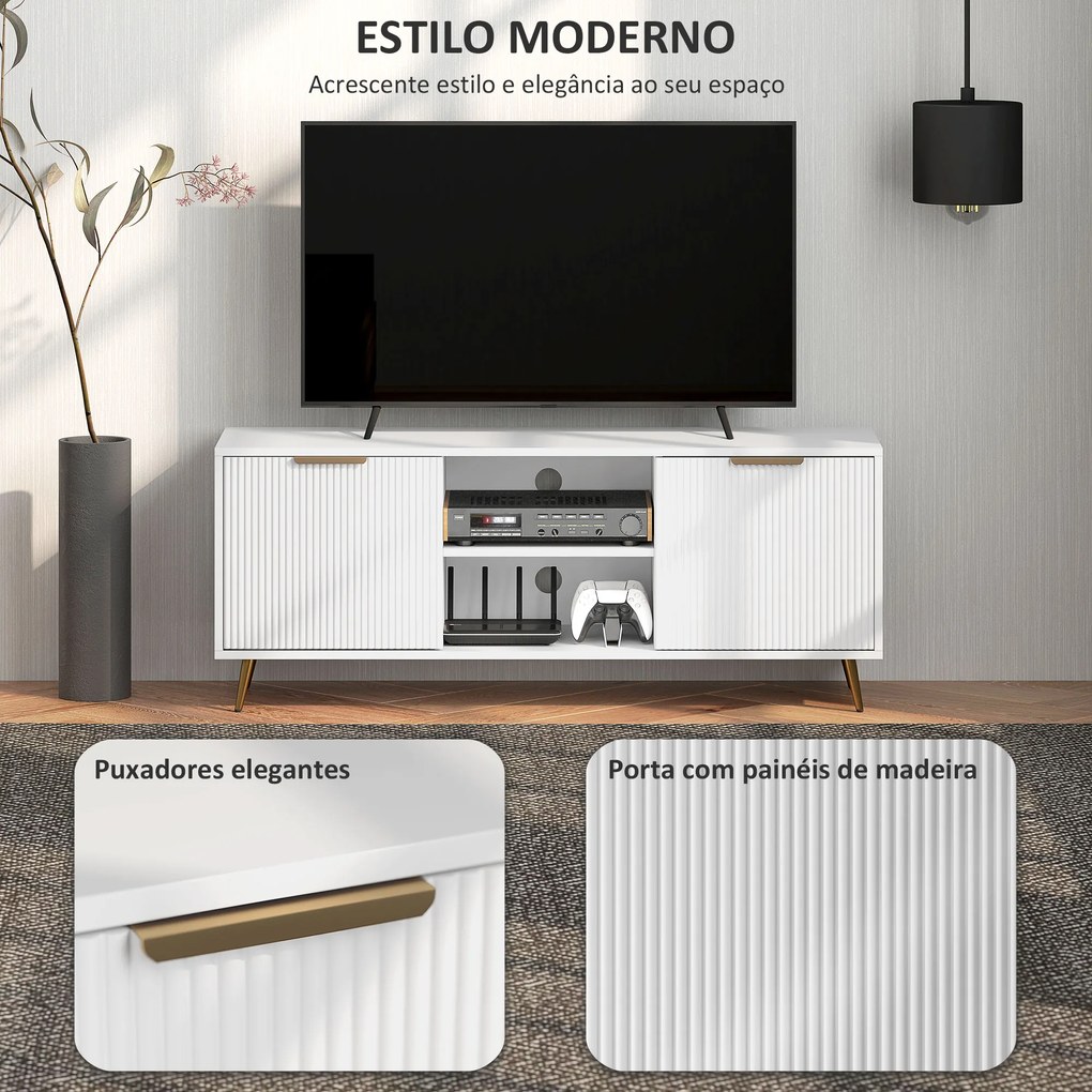 Móvel de TV Moderno Móvel de TV para Sala de Estar com 2 Compartimentos Abertos  para Televisores de 55 Polegadas 120x35x48 cm Branco