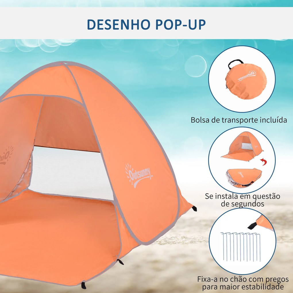 Tenda pop-up instantânea e portátil com janelas Tipo de refúgio para piquenique, praia e acampamento com proteção UV Laranja