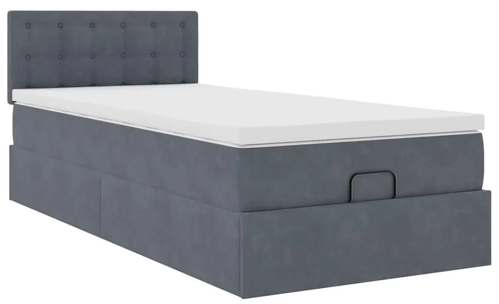 Estrutura cama otomana colchão 80x200 cm veludo cinzento escuro