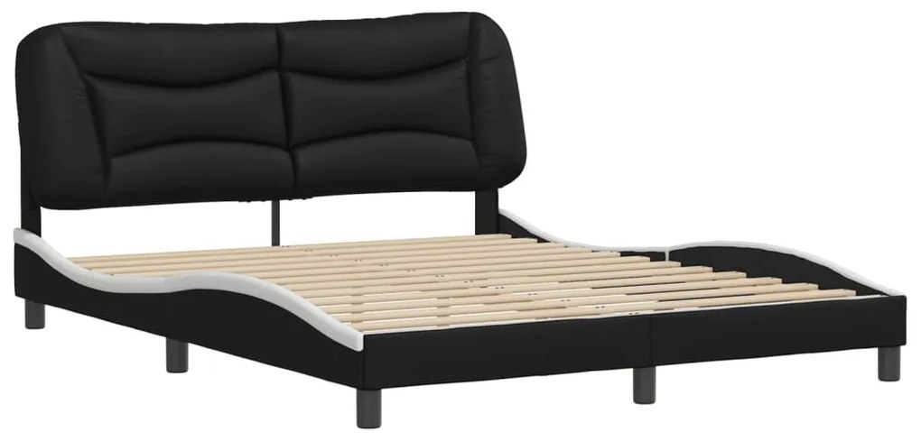 Estrutura cama c/ cabeceira 160x200cm couro artif. preto/branco
