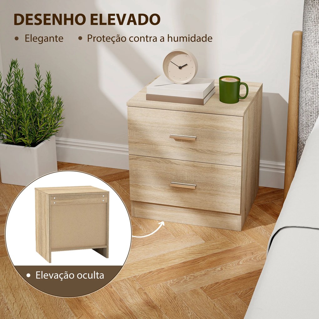 Mesa de Cabeceira Moderna Mesinha de Cabeceira com 2 Gavetas para Sala Quarto Capacidade 30 kg 45x39,5x49 cm Madeira