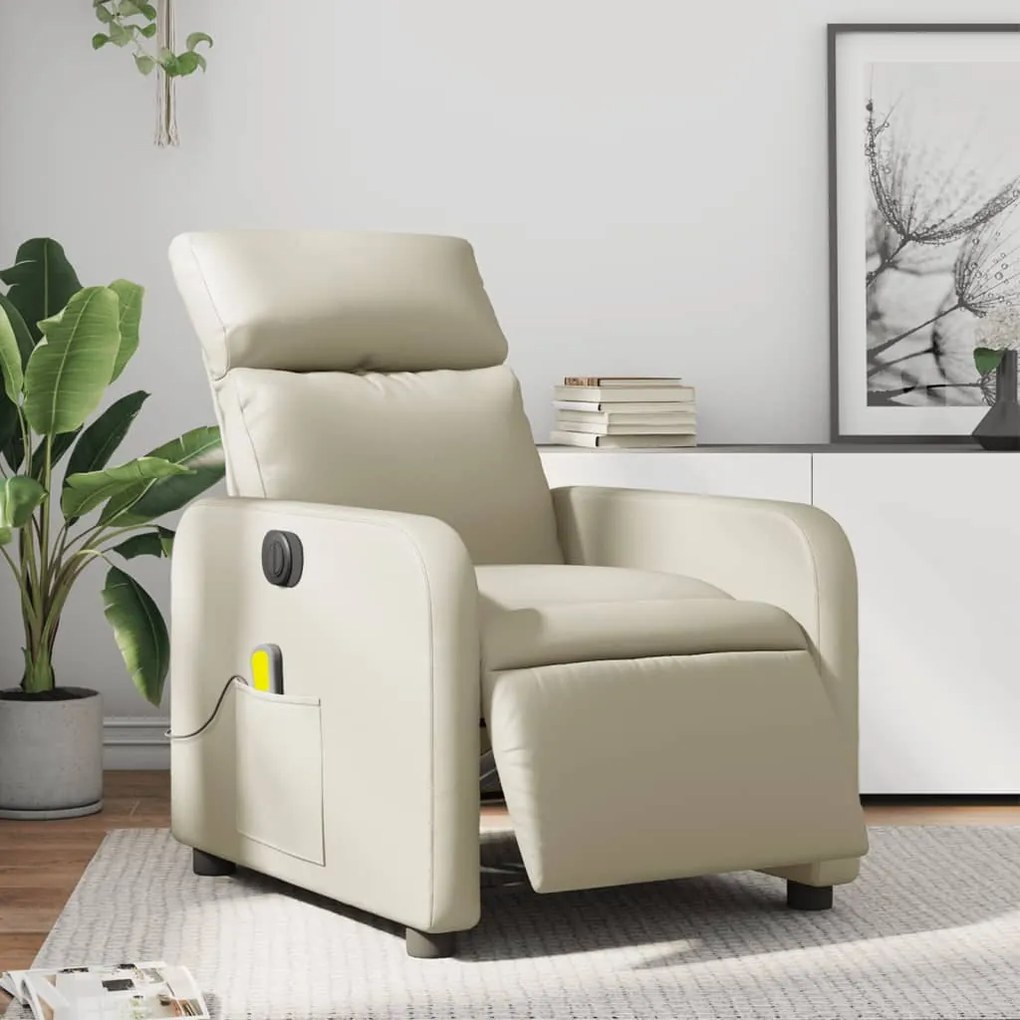 3206743 vidaXL Poltrona massagens reclinável elétrica couro artificial creme