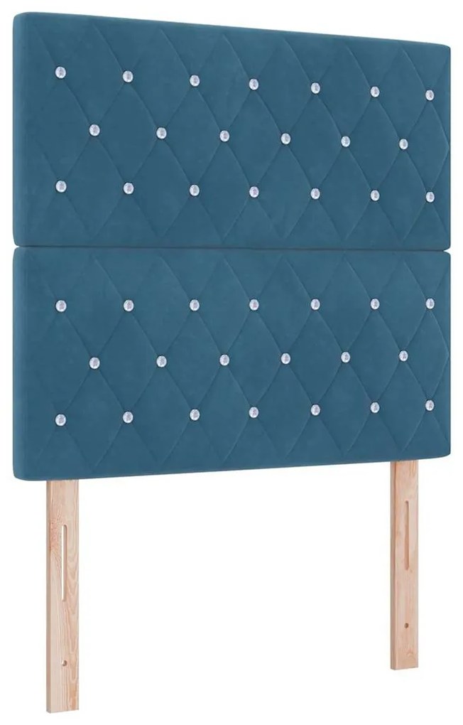 Cama Box com Colchão e Banco Azul Escuro 90x190 cm Veludo