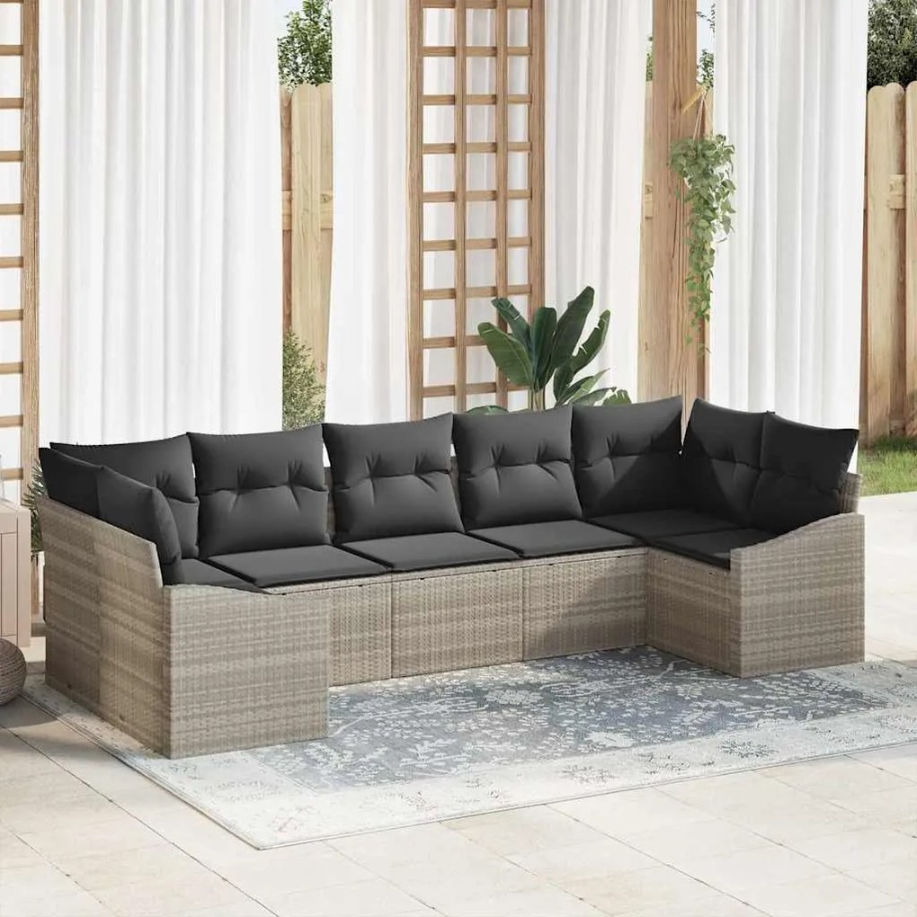 vidaXL Conjunto de Sofá de Jardim 7 Peças com Almofadas Cinza Claro em Rattan Sintético