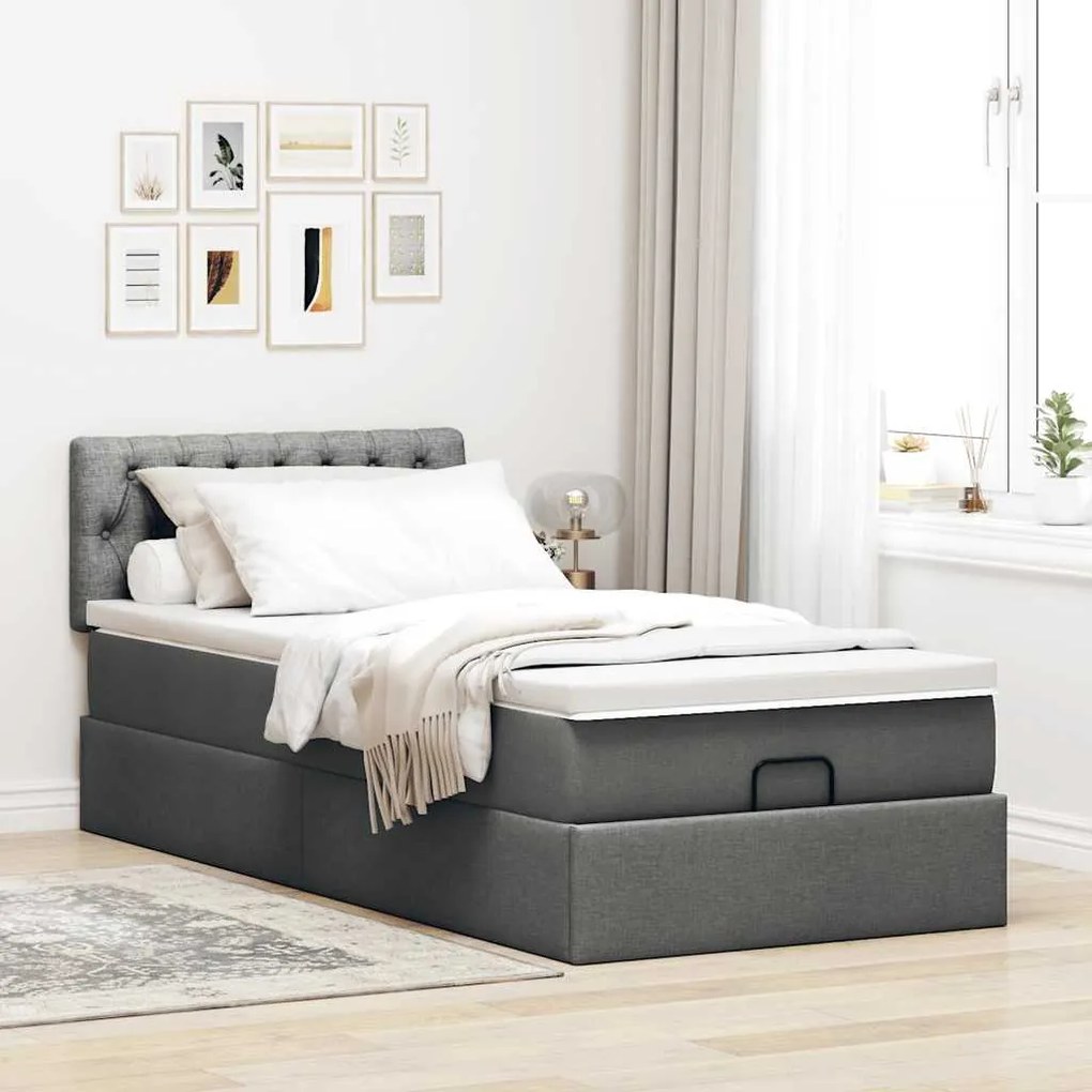 Cama Otomana com colchão & LEDs 80x200cm tecido cinza-escuro