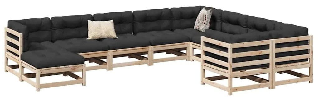 vidaXL 10 pcs conjunto sofás de jardim madeira de pinho maciço