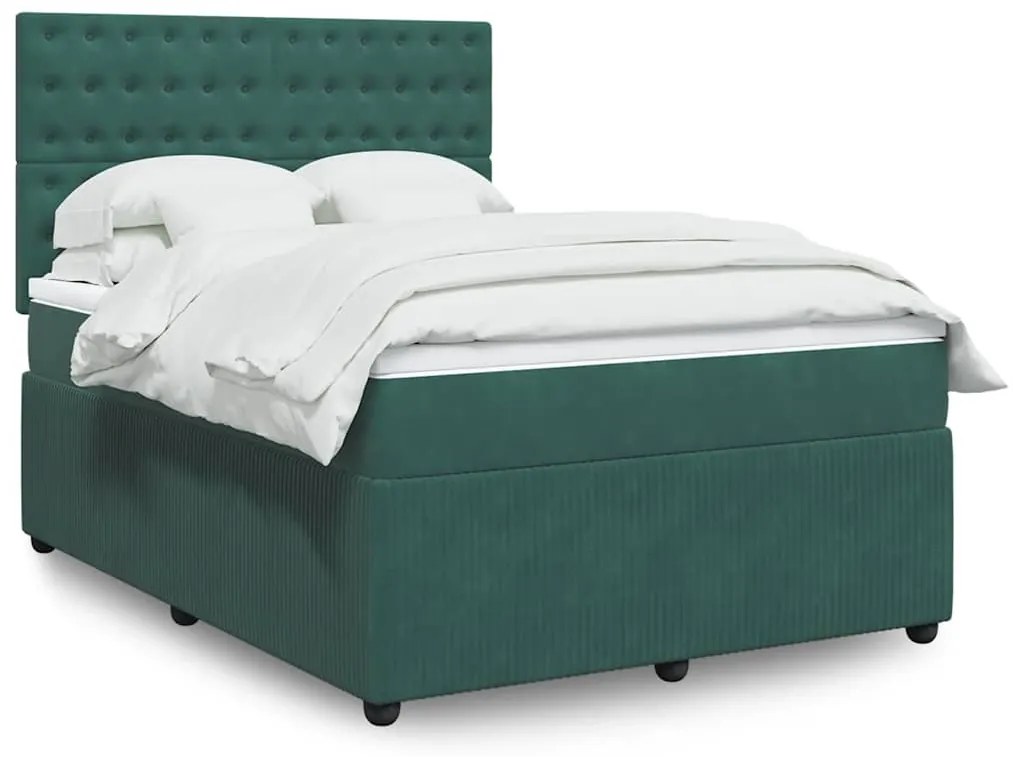vidaXL Cama com molas/colchão 160x200 cm veludo verde-escuro