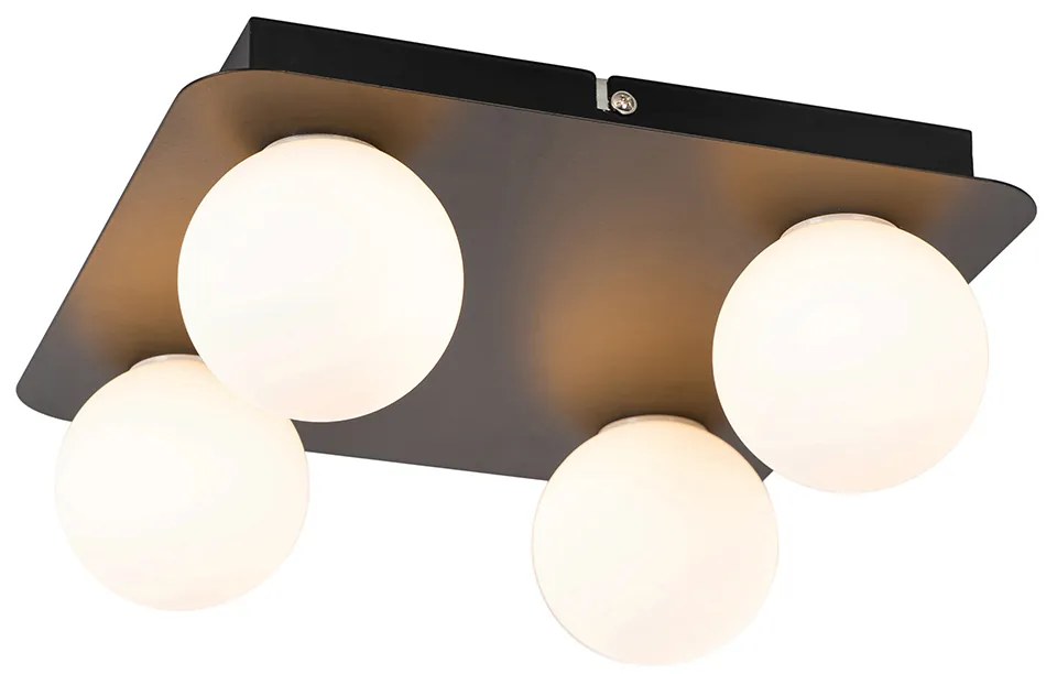 Candeeiro de teto moderno para casa de banho preto quadrado 4 luzes - Cederic Moderno