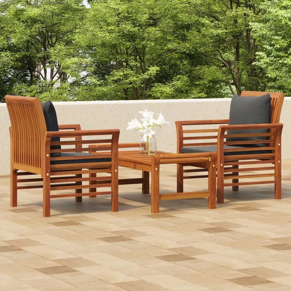 vidaXL 3 pcs conjunto lounge de jardim c/ almofadões acácia maciça