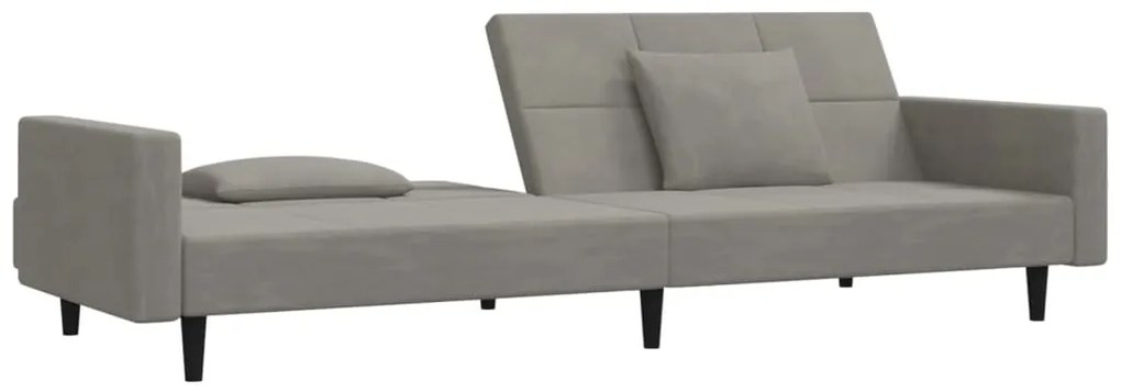 Sofá-cama 2 lugares com duas almofadas veludo cinzento-claro