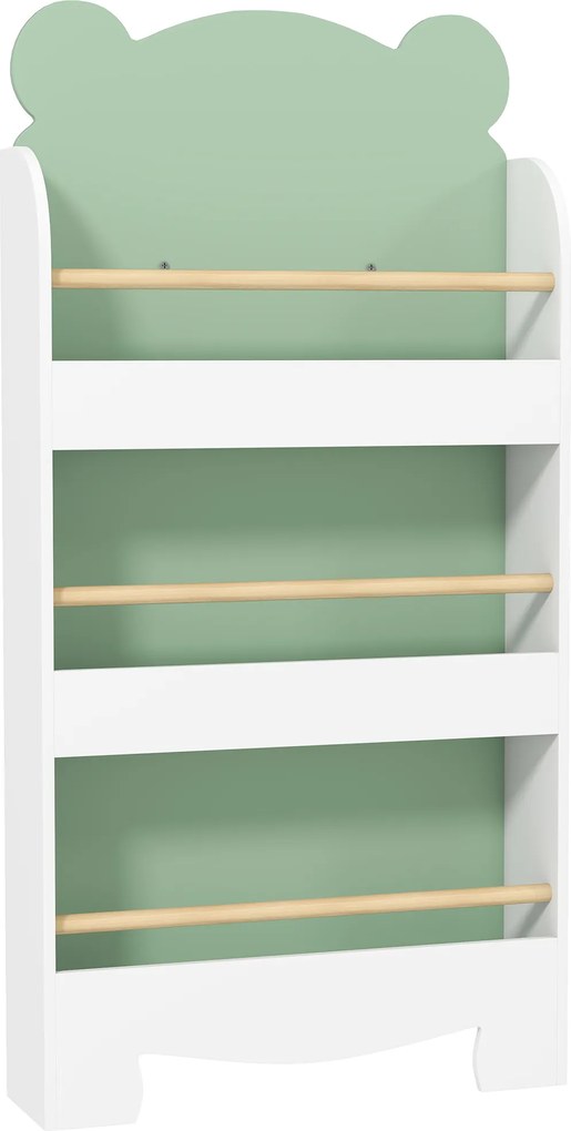 AIYAPLAY Estante infantil para livros, estante infantil de 3 níveis com tema de urso para livros e brinquedos, 55 x 15 x 110 cm, Verde | Aosom Portugal