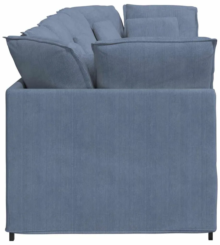 Sofá modular com almofadas tecido corduroy azul