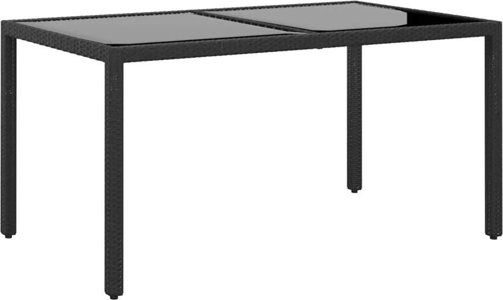 vidaXL Mesa de jardim 150x90x75 cm vidro temperado e vime PE preto